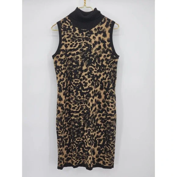 Calvin Klein Animal Print Sleeveless Turtleneck Sheath Dress Size Large - Picture 1 of 6
